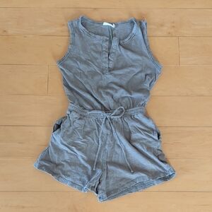 Lush Sleeveless Button Front Romper, Sz Small, Sage Green, Pockets, 100% Cotton